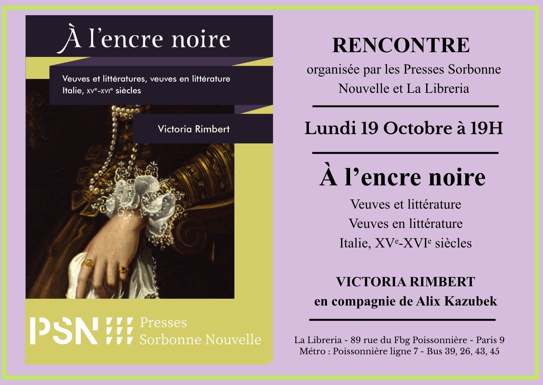 Présentation du livre À l&rsquo;encre noire, veuves et littératures, veuves en littérature (Italie, XVe-XVIe siècles)